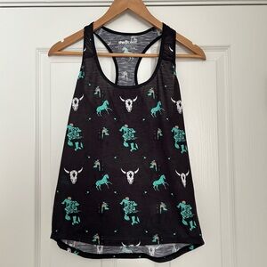 shebeest Black Racerback Tank with Teal Western Motif